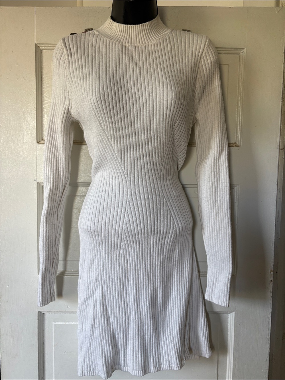 Hollister White Ribbed Long-Sleeve Knit Dress